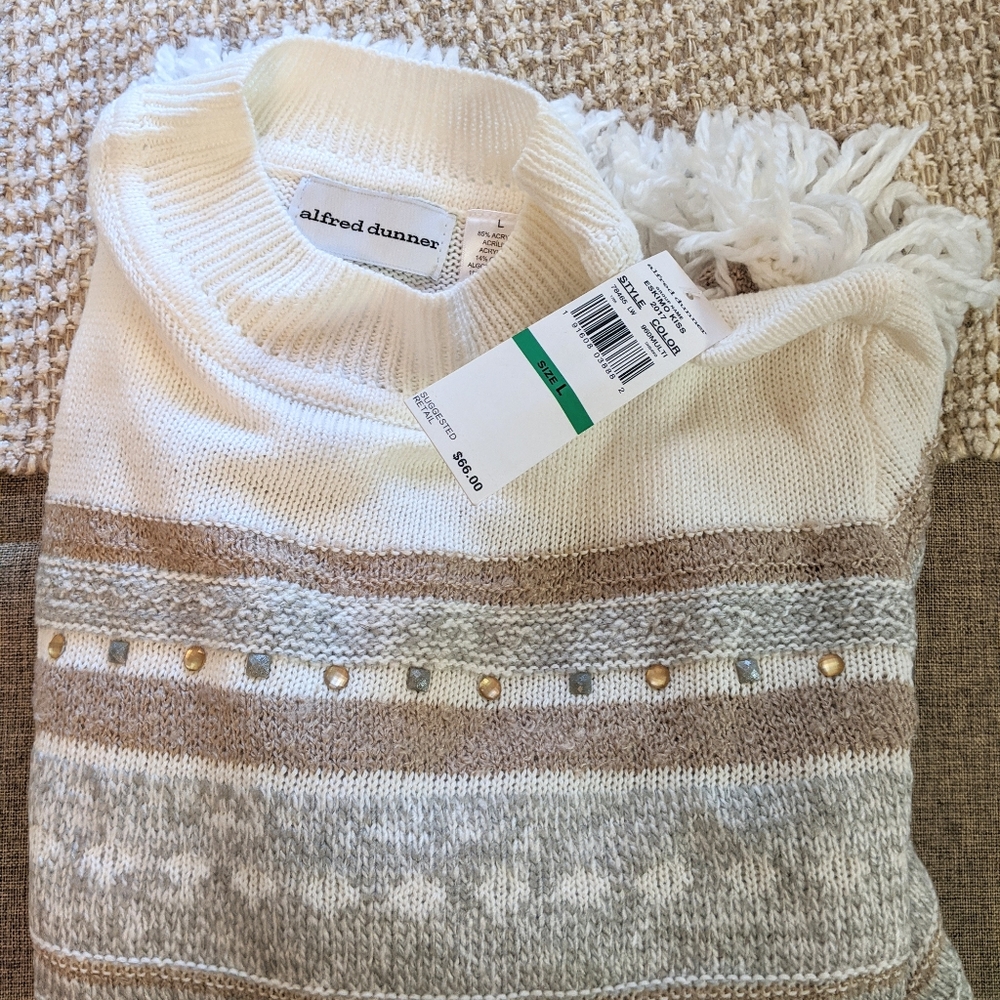 Alfred Dunner Fringe Knit Sweater